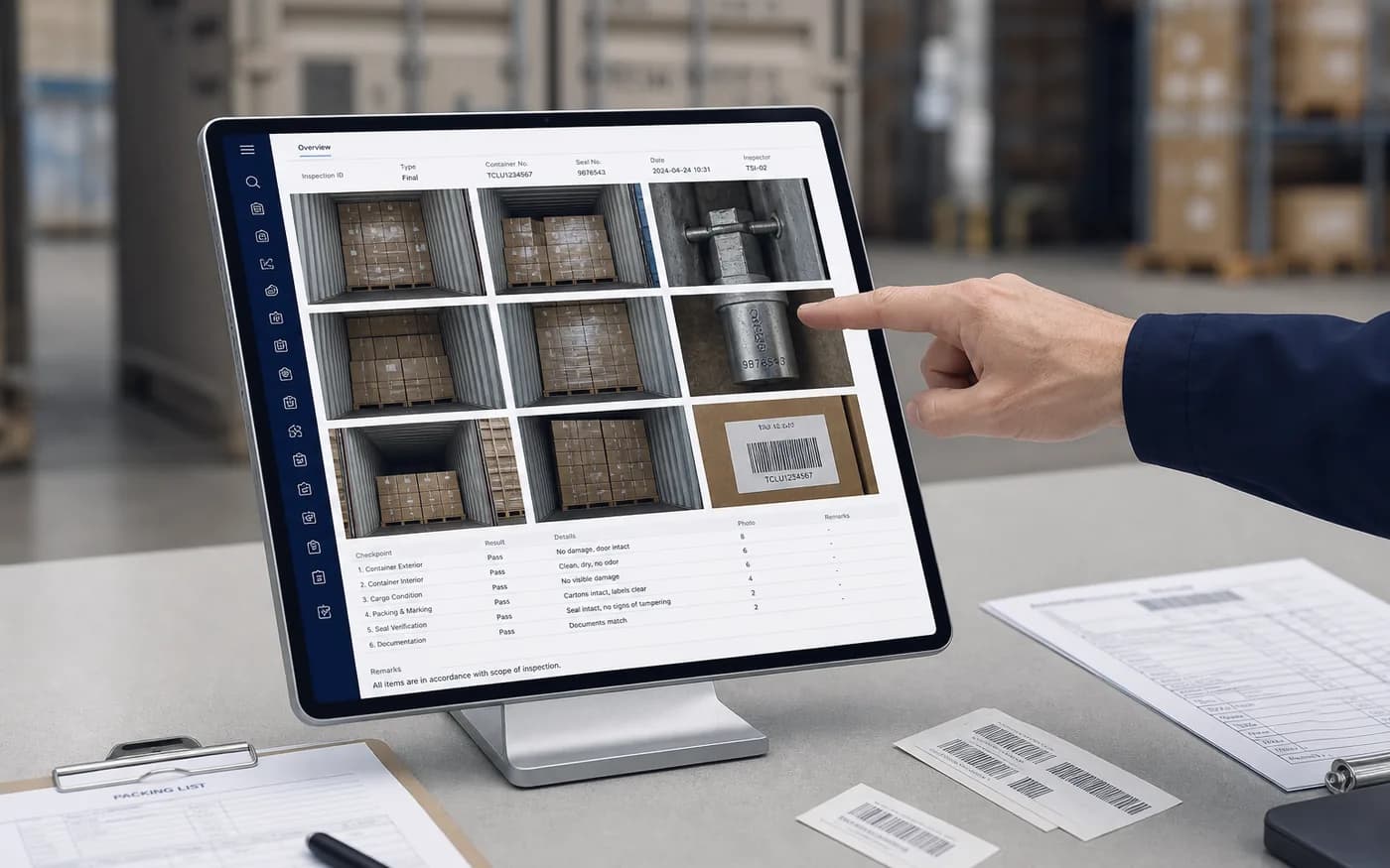 Tableta con el Sistema Efficax mostrando la evidencia fotográfica de una inspección